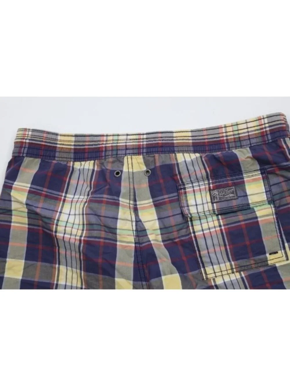 Vtg 90s Ralph Lauren Mens Medium Faded Rainbow Madras Plaid Lined Shorts Swim
